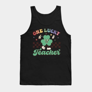 One Lucky Teacher St Patrick Day Shamrock Retro Tank Top